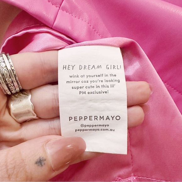 Peppermayo Faux Vegan Leather Pink Strapless Mini Dress Summer Barbiecore - Picture 4 of 7